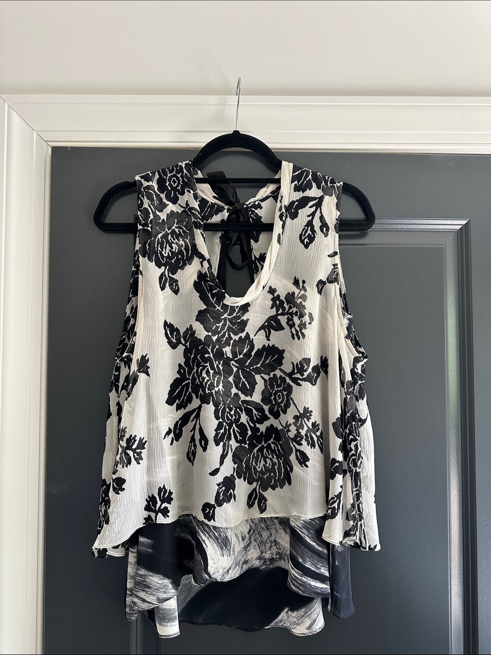 Tracy Reese Black & White Floral Tie-Back Camisole